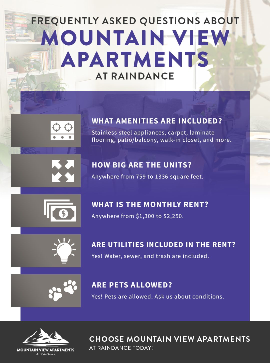 FAQs Mountain View Apartments at RainDance